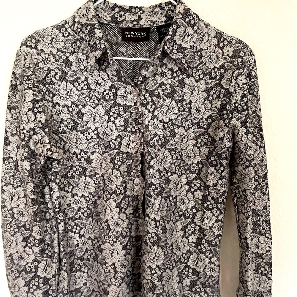 NewYork & company Silver Lace Blouse.
